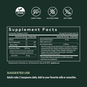 Gaia Herbs Turmeric Boost Restore - Turmeric Drink Mix Supporting a Healthy Response to Swelling in Adults - with Turmeric Curcumin, Black Pepper, Holy Basil & Ginger - 4.3 Ounces (21-Day Supply) - The Oasis of Health