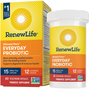 Goldenrod Renew Life Adult Probiotics, 15 Billion CFU Guaranteed, Everyday Probiotic Supplement for Digestive & Immune Health, Shelf Stable, Gluten Dairy & Soy Free, 60 Capsules