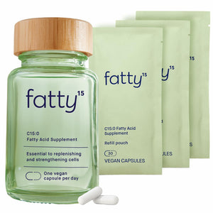 Gray Fatty15 C15:0 Pentadecanoic Acid Supplement The Longevity Nutrient - 90 Vegan Capsules - 3x Cellular Benefits of Fish Oil Omega 3 Supplements - Gut Health, Liver Support, & Mitochondrial Health