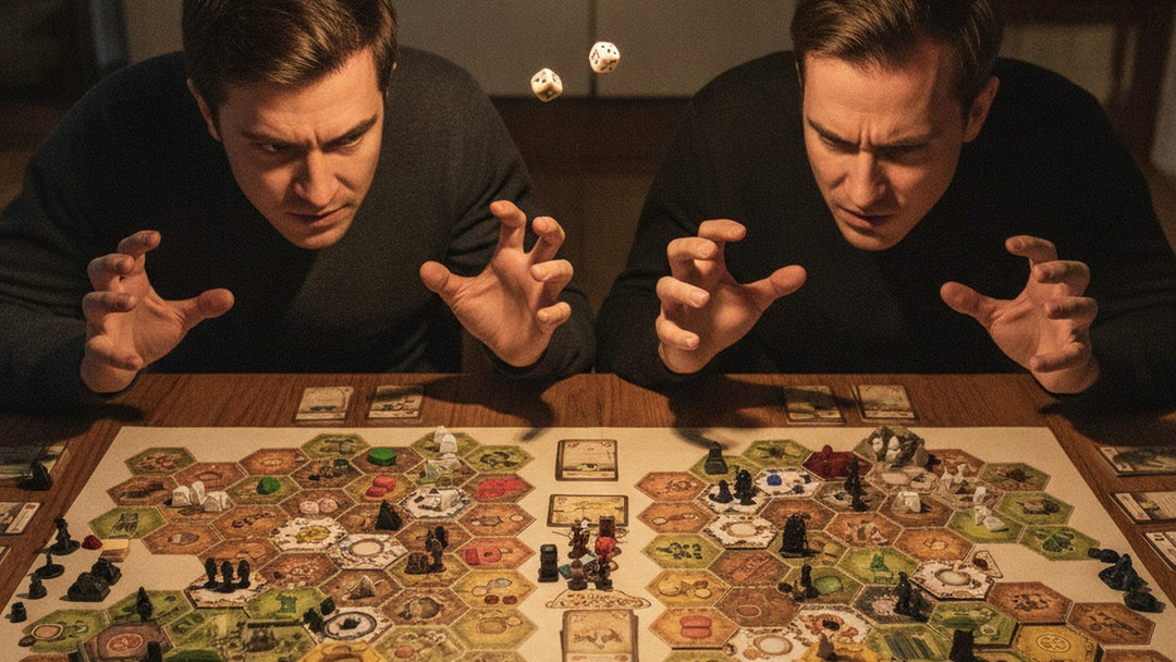 Players competing at board game under bright light