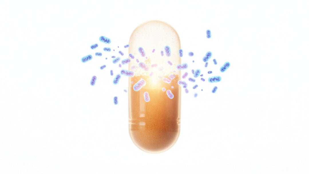 Probiotic capsule with illustrated bacteria cells