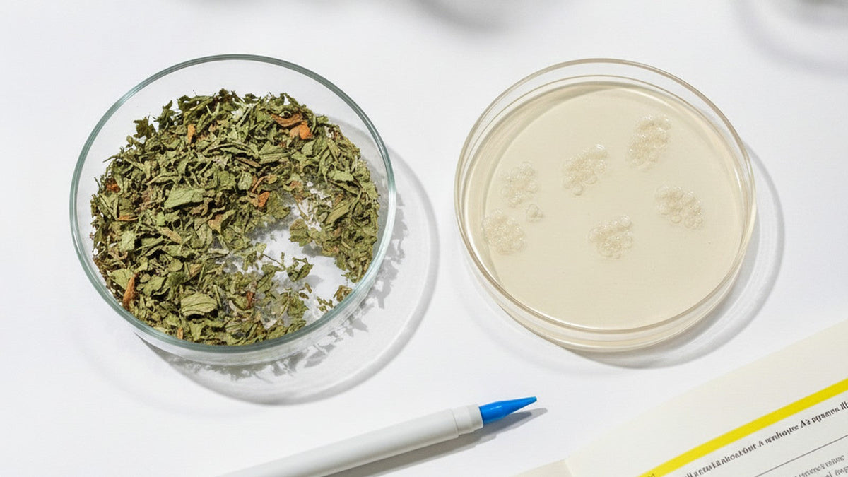 Laboratory equipment with artemisia herb and cell culture dishes