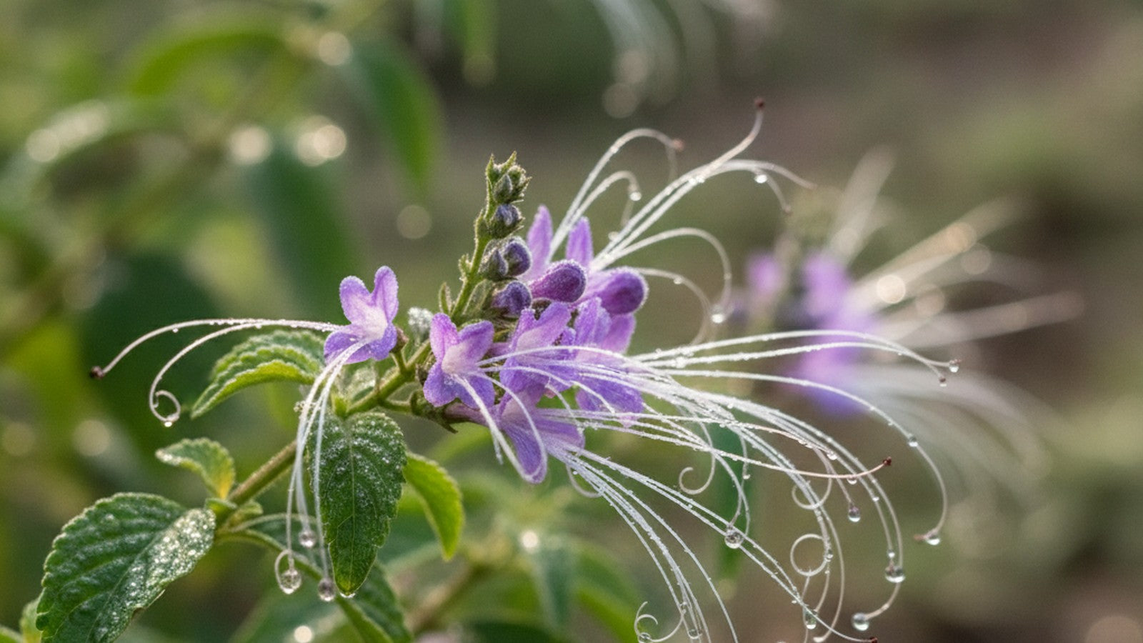 Orthosiphon aristatus flowers showing white whisker-like stamens