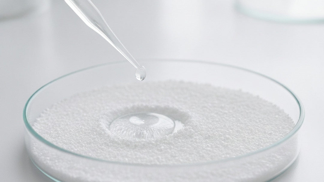 Laboratory petri dish with white ornithine powder and pipette