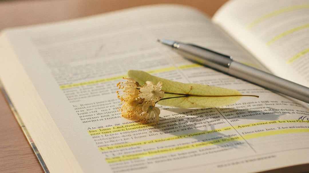 Dried linden flower on open research journal