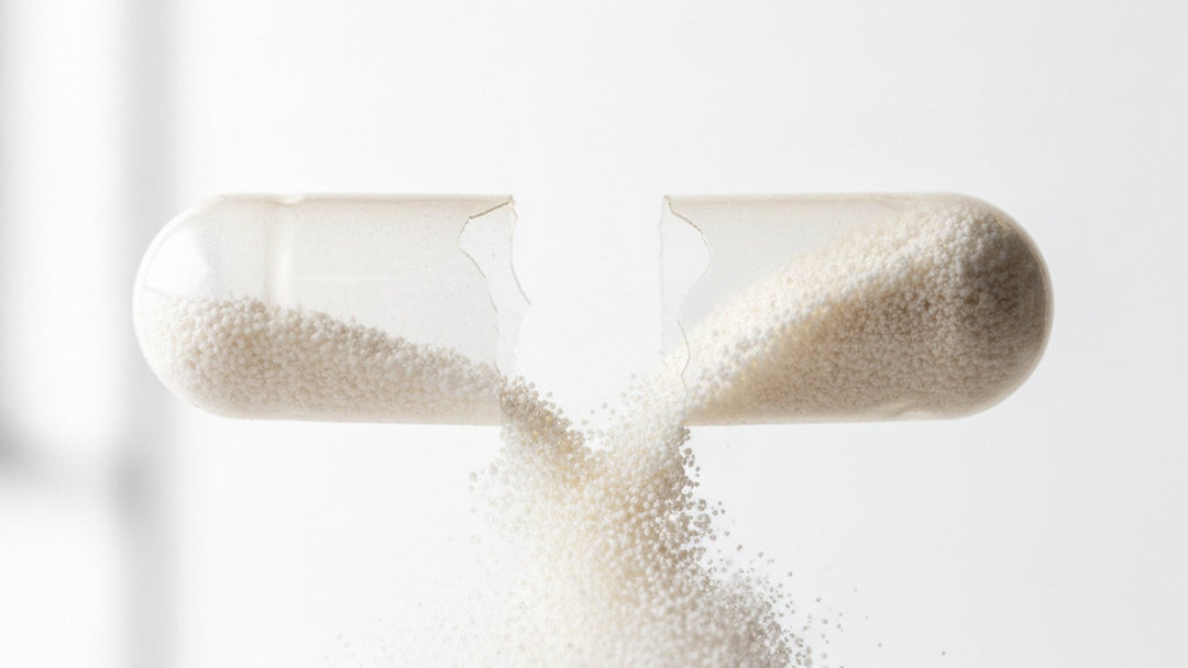 Enzyme supplement capsule releasing powder