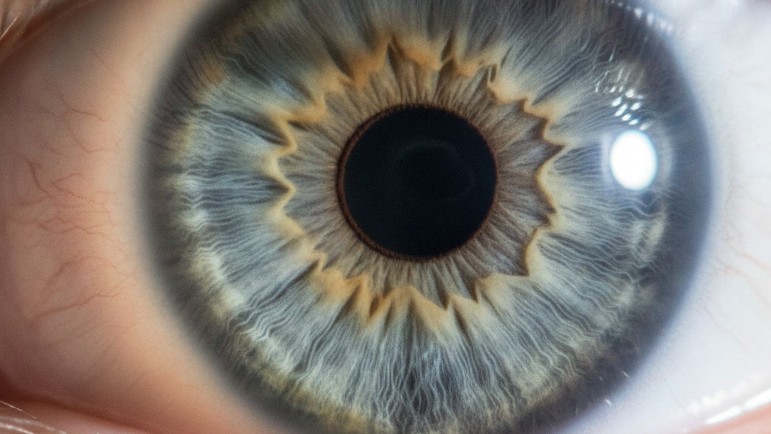 Close-up photograph of human eye showing iris detail