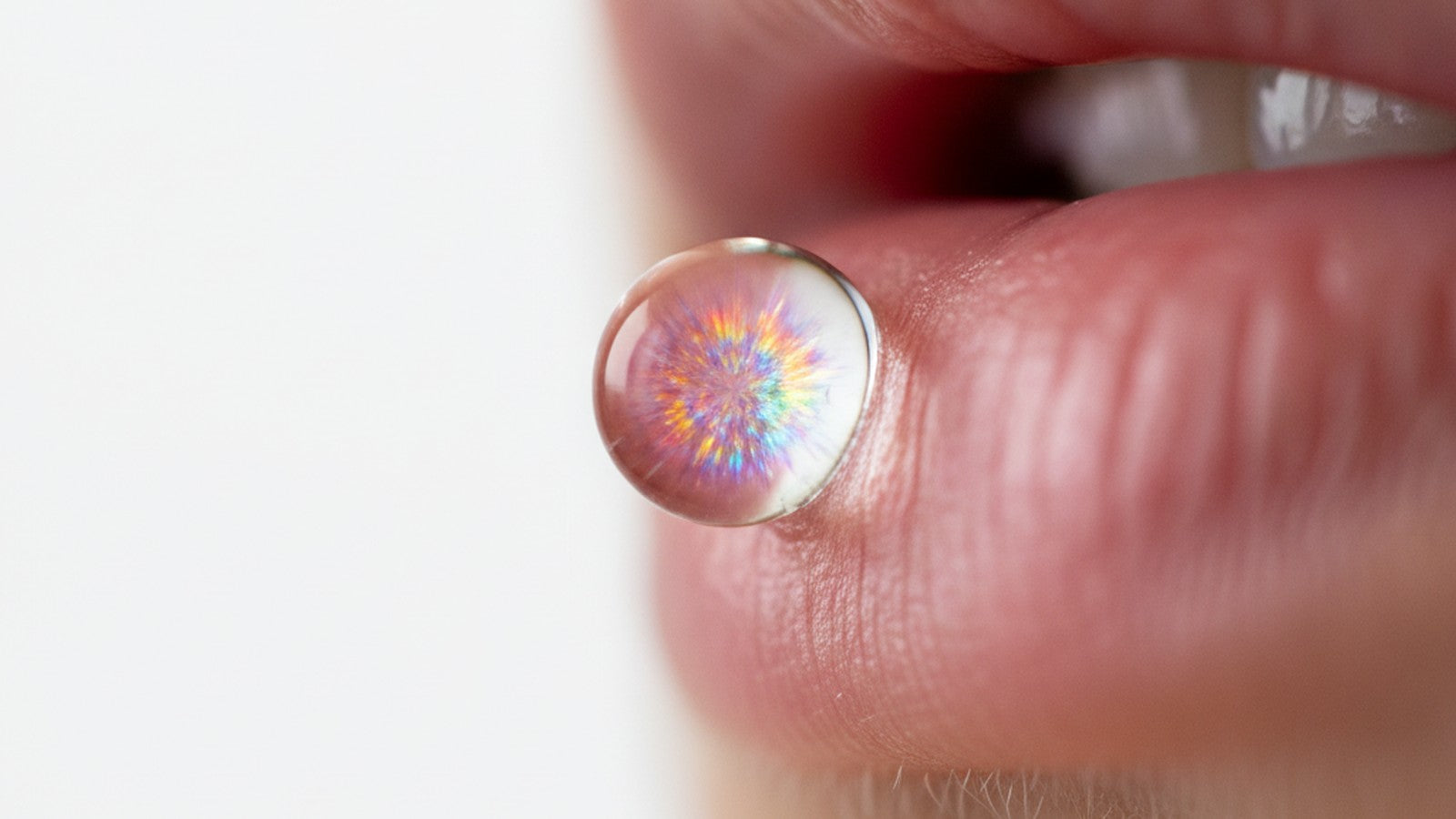 Close-up of saliva droplet showing enzyme structures