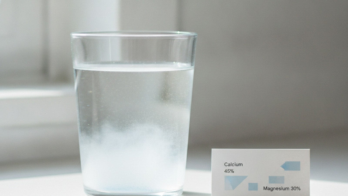 Glass of water with mineral supplement powder at bottom