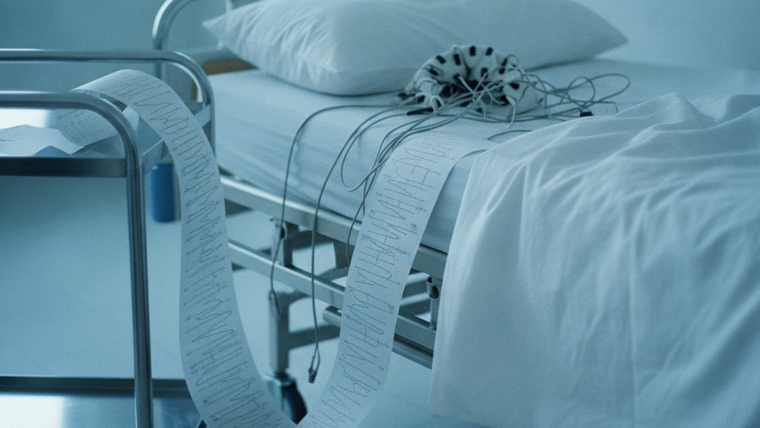 Empty sleep monitoring equipment and printout on hospital bed