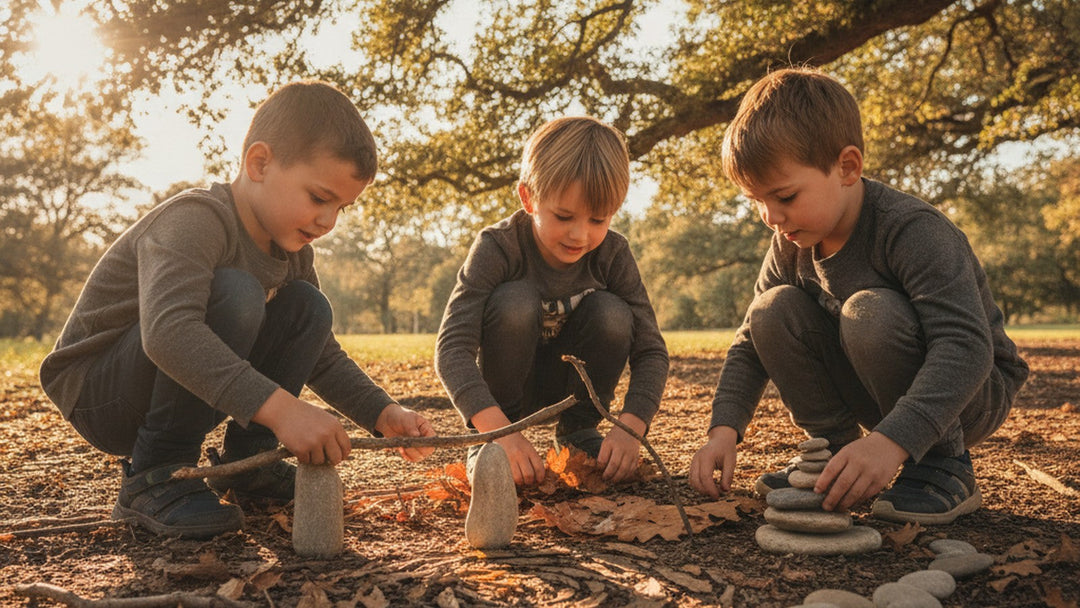 Children building with sticks and stones outdoors