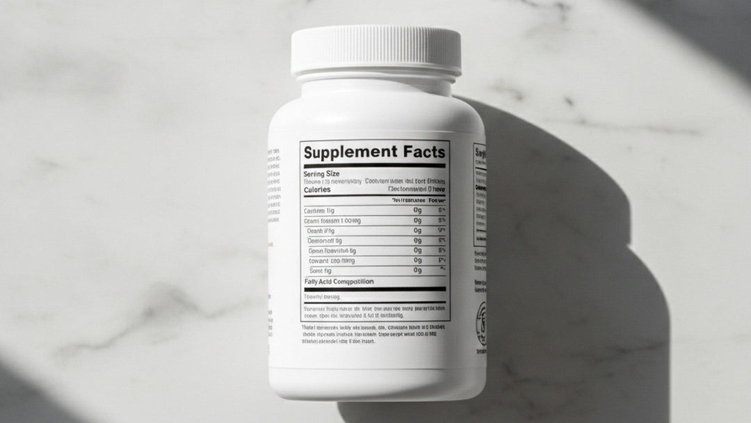 Supplement bottle with blank fatty acid composition on label