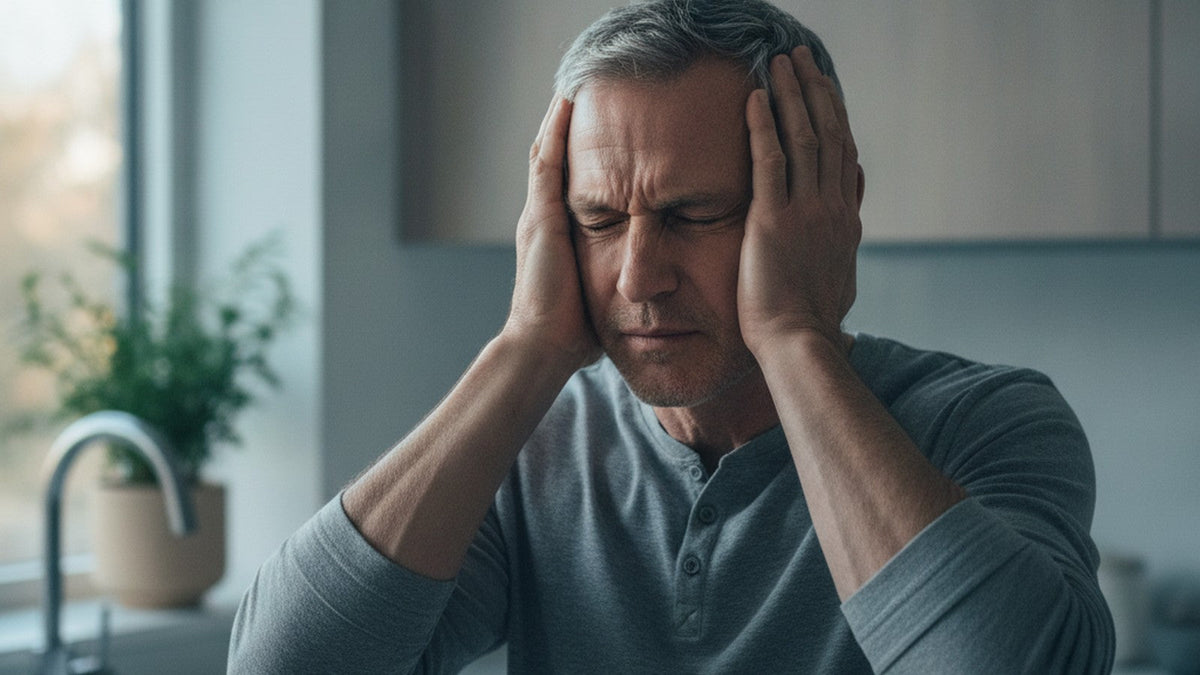 Man pressing palms against ears in frustration