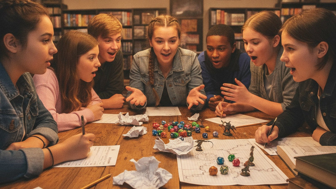 Teenagers creating RPG characters together at gaming table