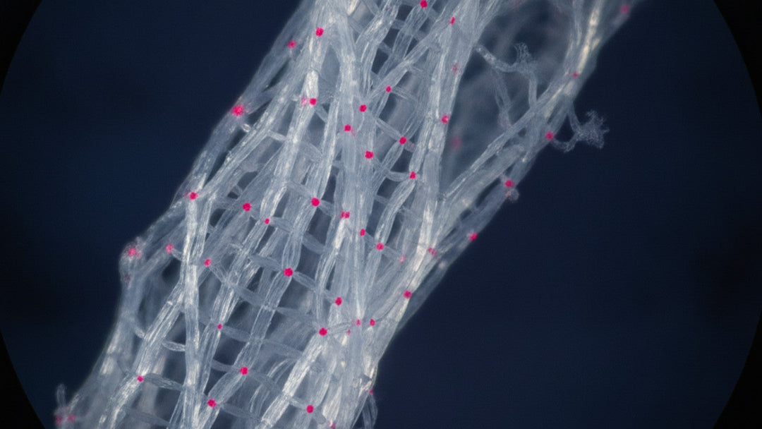 Microscopic view of cartilage collagen fibers with enzyme markers