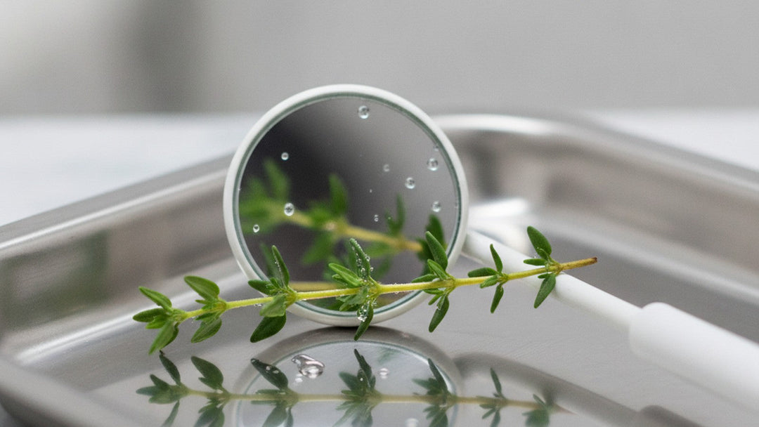 Sprig of thyme on dental mirror