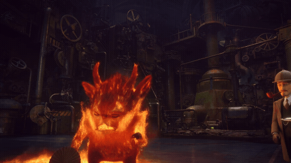 An animated GIF of a flaming red cartoon monster being instantly calmed when a detective places cucumber slices on his eyes. This symbolizes the targeted, cooling properties of herbal formulas for internal balance and wellness.