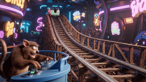 An animated GIF of a chaotic cartoon devil operating a dangerous rollercoaster. A pointy-eared science officer appears and magically transforms the track into a smooth monorail, symbolizing Nature's Way's blood sugar and glycemic support.