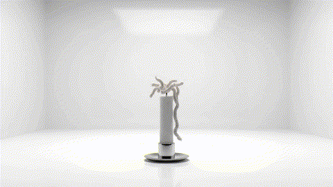 An animated GIF of a frayed candle wick that won't light. A single green leaf touches it, and the wick is instantly restored, igniting a powerful, steady flame, symbolizing Nature's Way's support for natural energy and vitality.