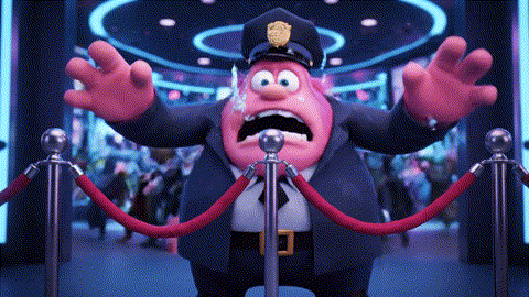 An animated GIF of a clumsy pink inspector failing to stop cartoon villains from entering a club. A boy genius shows him a high-tech guest list, allowing him to create a force field, symbolizing Nature's Way's intelligent immune support.