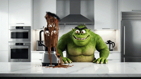  An animated GIF of a green monster making a mess. A famous detective appears and, with one spray from a green bottle, instantly cleans the mess, symbolizing NOW Foods' powerful, precise detox and liver support formula.