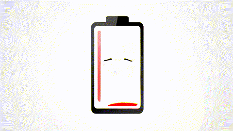  An animated GIF of a red, frowny-faced battery icon being plugged in by a futuristic cable. The battery quickly charges to full green and smiles, symbolizing an energy boost.