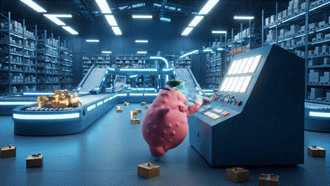  An animated GIF of a pink cartoon starfish comically mismanaging a warehouse. A brilliant detective in a deerstalker hat makes one adjustment, and the entire system runs perfectly, symbolizing logistical and systemic regulation.