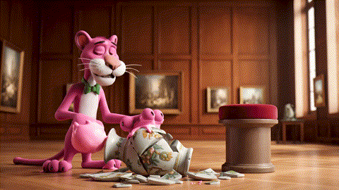 An animated GIF of a clumsy pink panther failing to fix a broken vase with bubblegum. A wise owl presents a single glowing piece, and the vase magically assembles itself perfectly, symbolizing masterfully formulated herbal solutions.