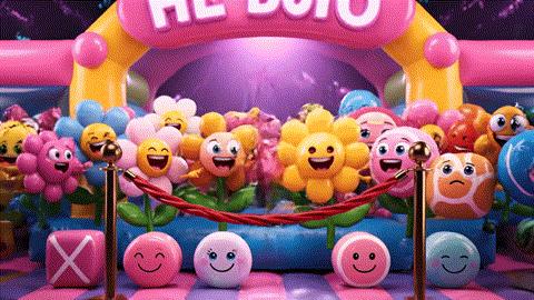 An animated GIF of a gothic, deadpan teenage girl acting as a bouncer. She stares down a mob of cheerful cartoon characters, who get uncomfortable and leave, symbolizing an effortless "eliminating" function.