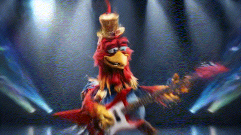 An animated GIF of a flashy rooster rock star failing to impress a crowd. A calm, blue, blues-playing cartoon dog plays one perfect chord and the crowd meter explodes, symbolizing the power of timeless classics.