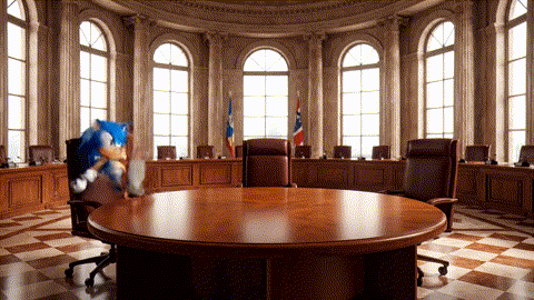 An animated GIF of a fast blue hedgehog and a stubborn turtle about to fight at a negotiation table. A calm, pointy-eared science officer appears and places an olive branch between them, instantly creating peace and symbolizing digestive harmony.