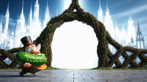 An animated GIF of a helpless cartoon mayor failing to guard a city with a pickle. A powerful, white-haired queen appears and instantly creates a massive ice wall to protect the city, symbolizing advanced immune support