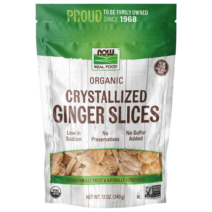 Now Real Food Ginger Slices Crystallized &amp; Organic 12 Oz - 5695 -