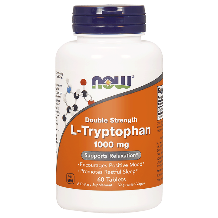 Now Foods L-Tryptophan Double Strength 1000 mg 60 Tablets - 0169 - 2 Pack