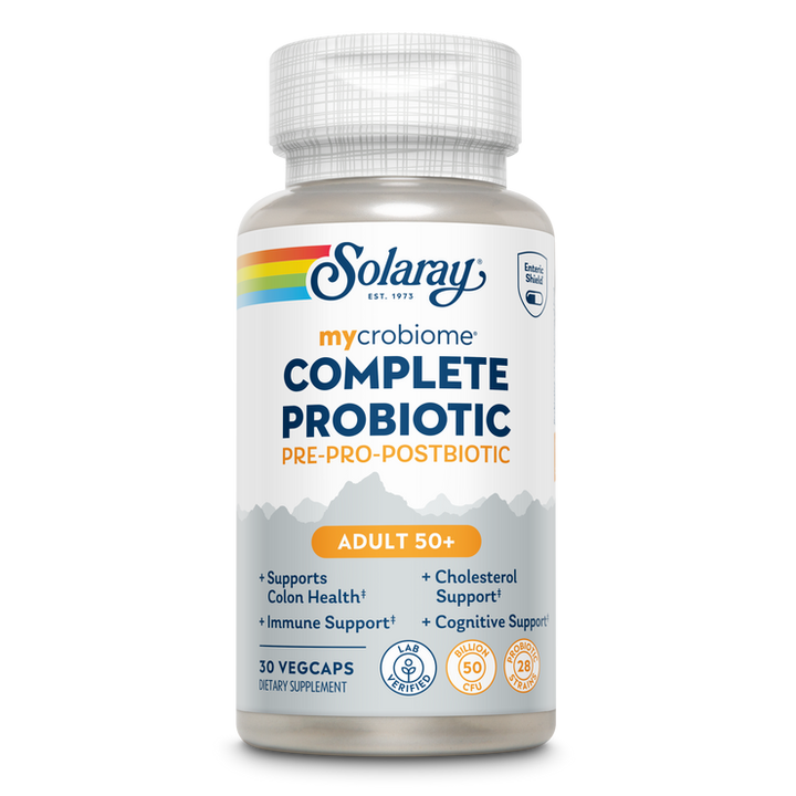 SOLARAY Mycrobiome Probiotic Adult 50 Plus Prebiotic Formula, Probiotics for Women and Men, Healthy Digestion, Metabolism, Energy, Colon and Urinary Tract Support, 30 Billion CFU, 30 Servings, 30 VegCaps
