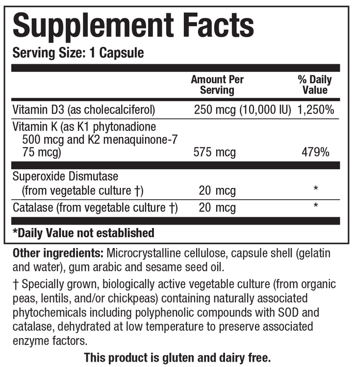 Biotics Research Bio-DK Caps 10,000 IU - Supplement Facts panel