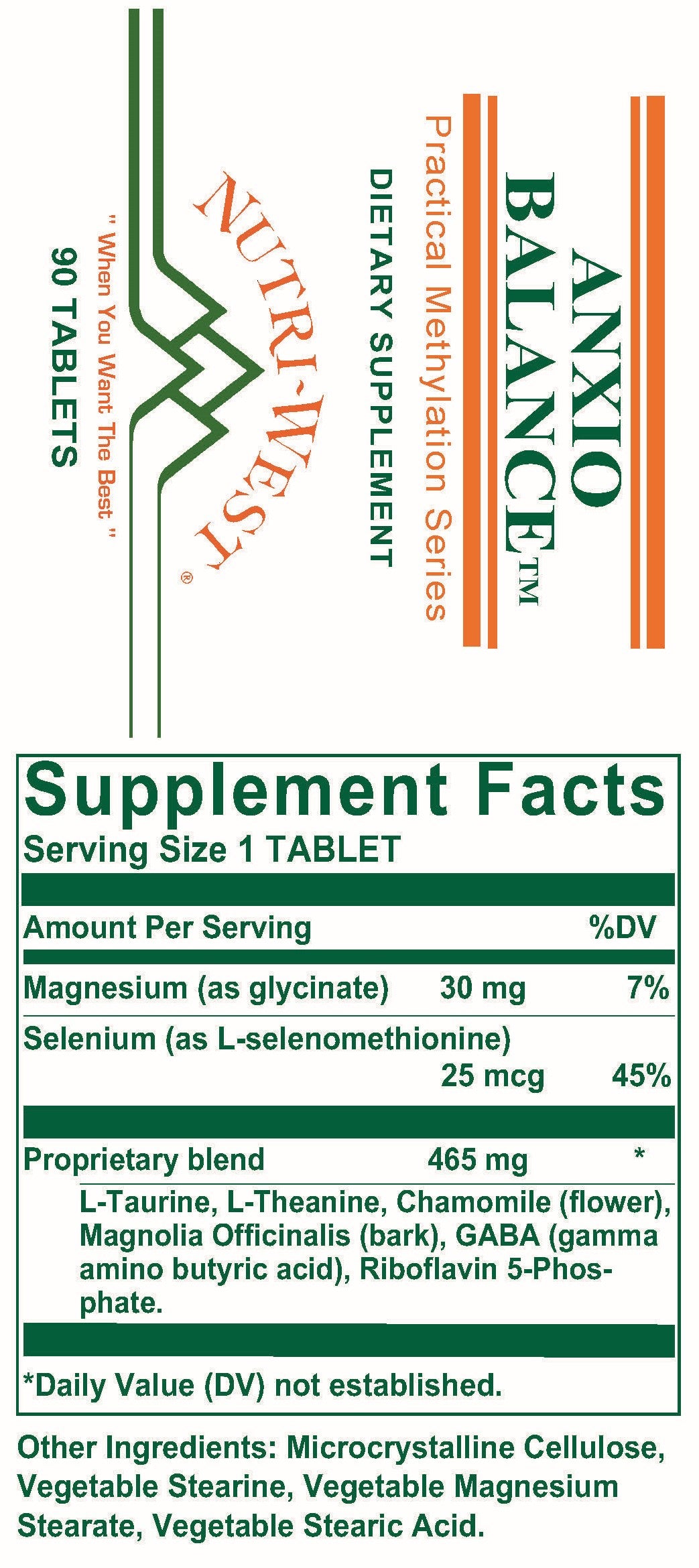 Nutri-West - Anxio Balance - 90 Tablets - Supplement Facts panel