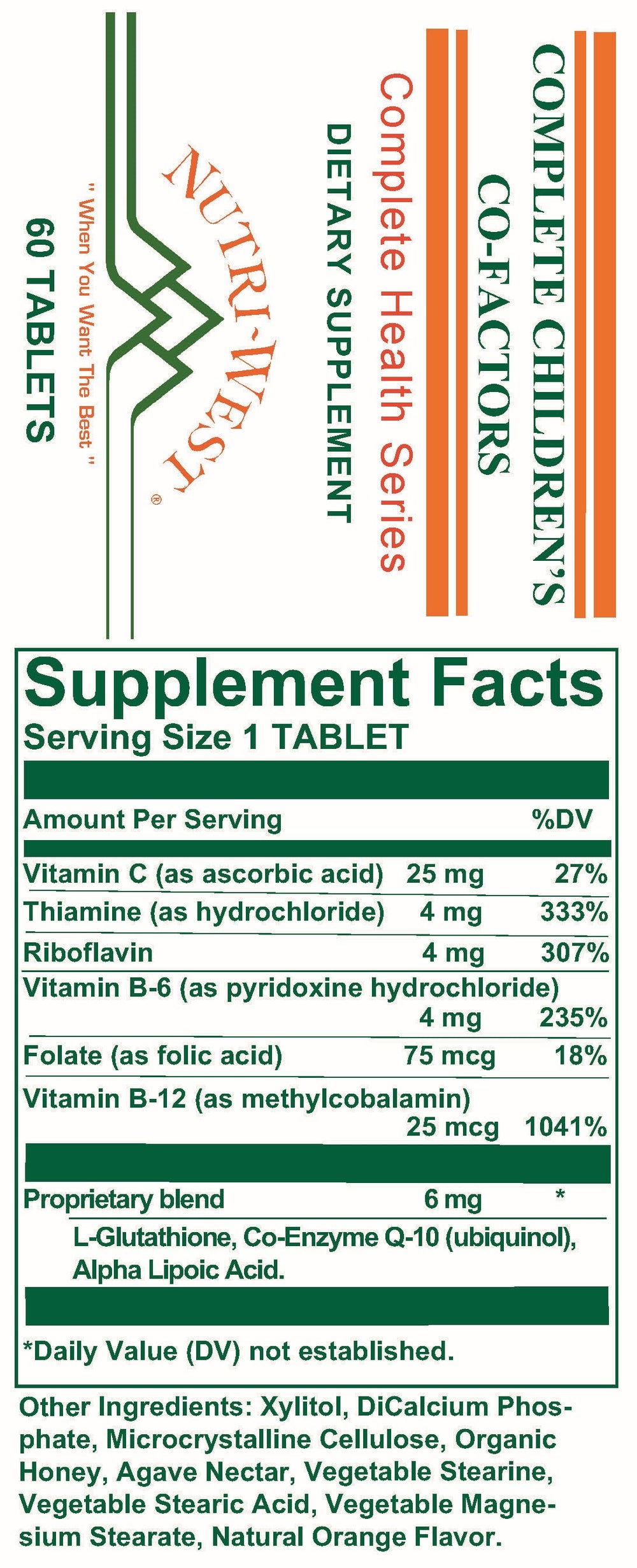 Nutri-West - Complete Children's Co-Factors - 60 Chewable Tablets - Supplement Facts panel