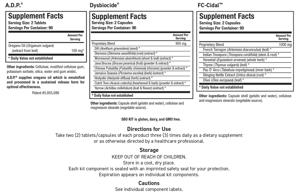 Biotics Research SBO KIT - Supplement Facts panel