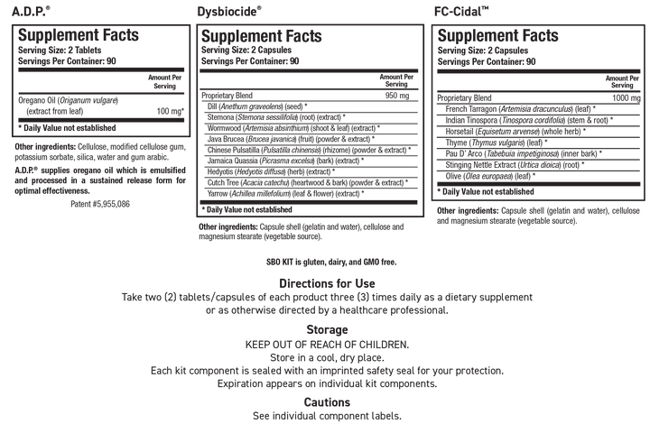 Biotics Research SBO KIT - Supplement Facts panel