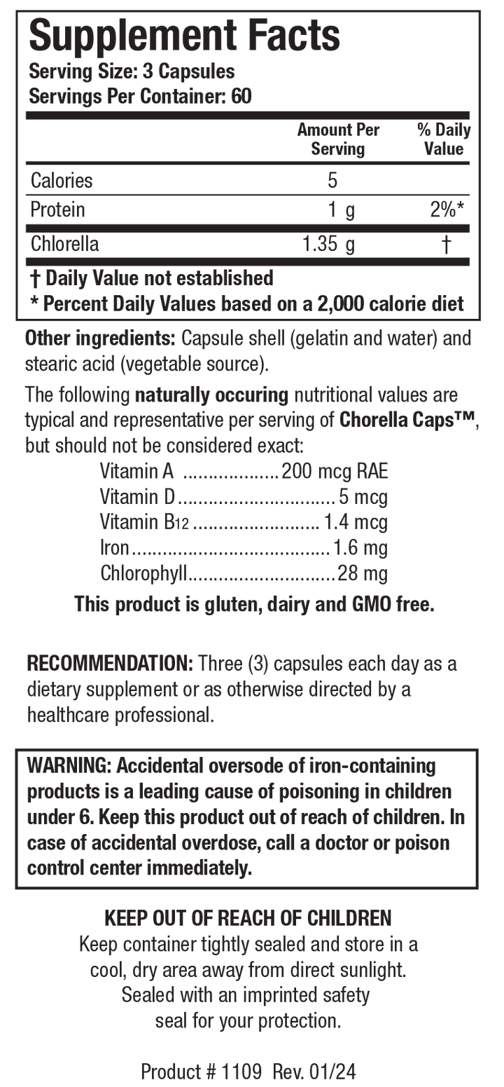 Biotics Research Chlorella Caps 180 Capsules - Supplement Facts panel