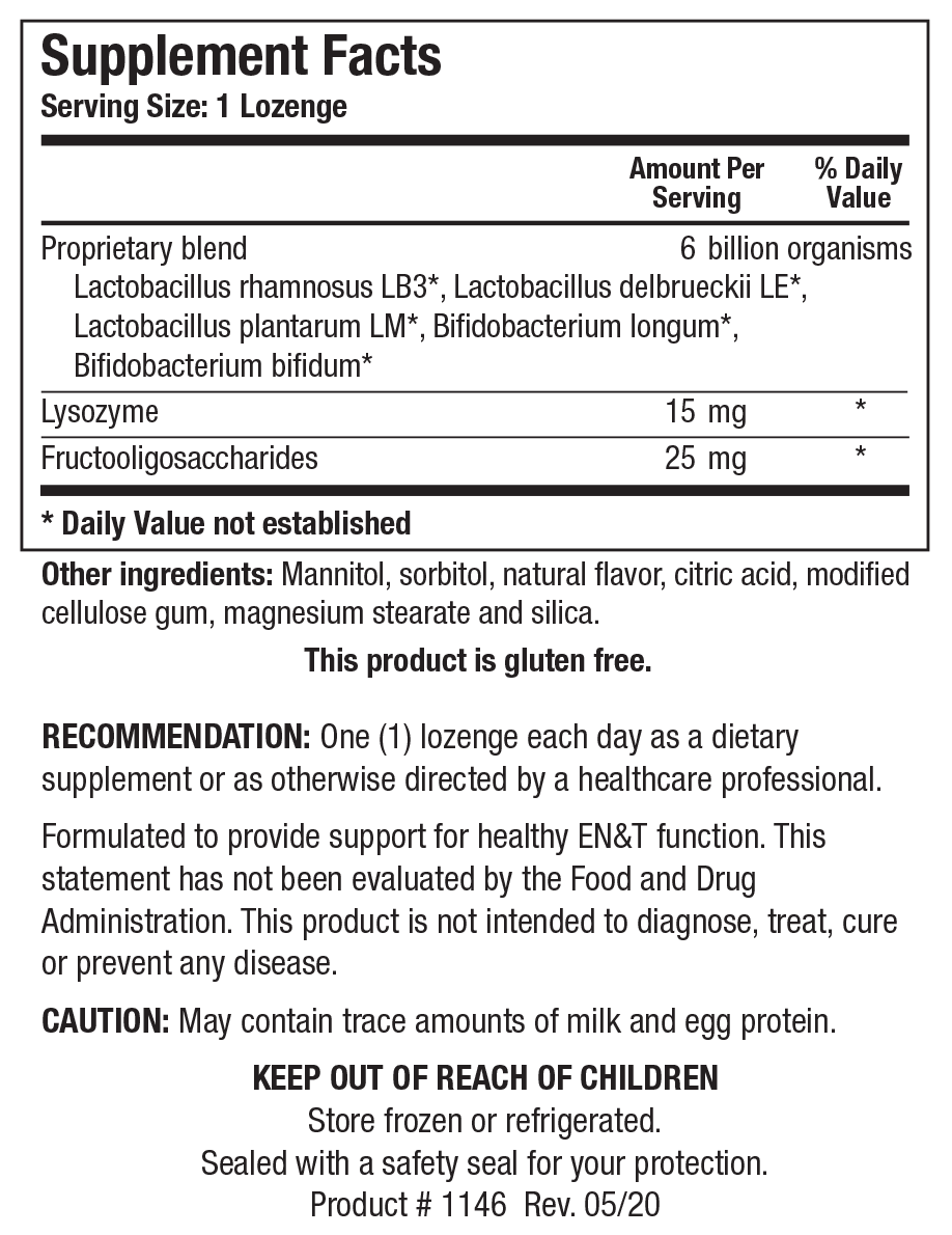 Biotics Research Adult ENT-Pro - Supplement Facts panel