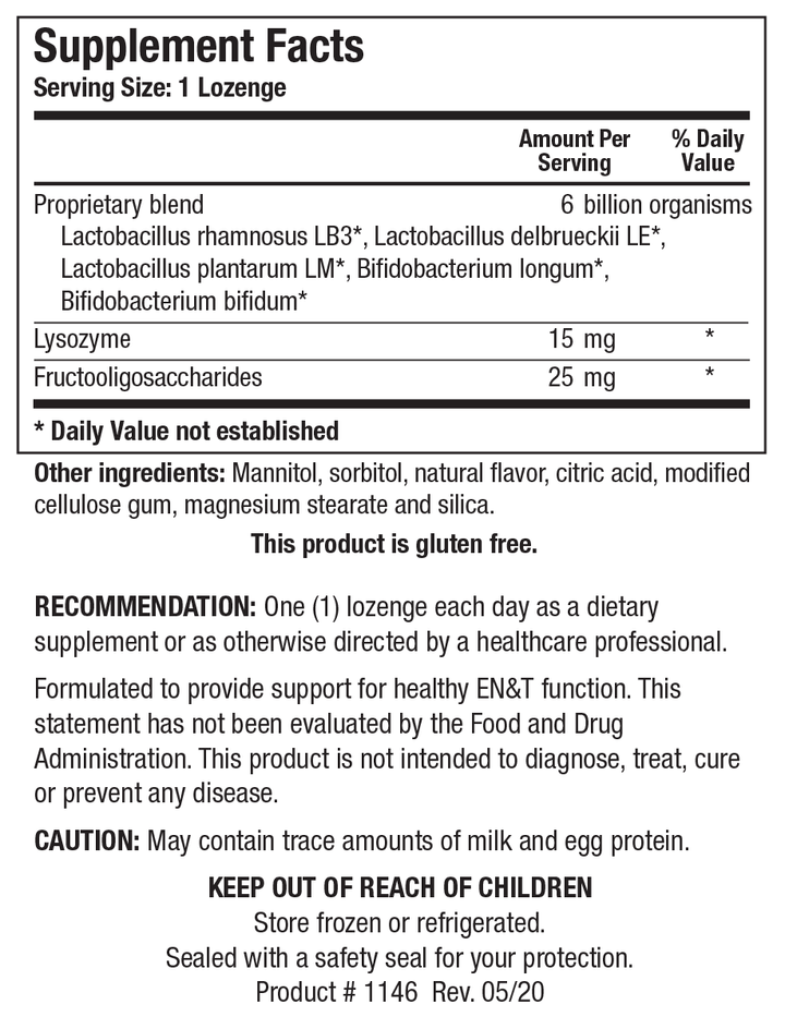 Biotics Research Adult ENT-Pro - Supplement Facts panel
