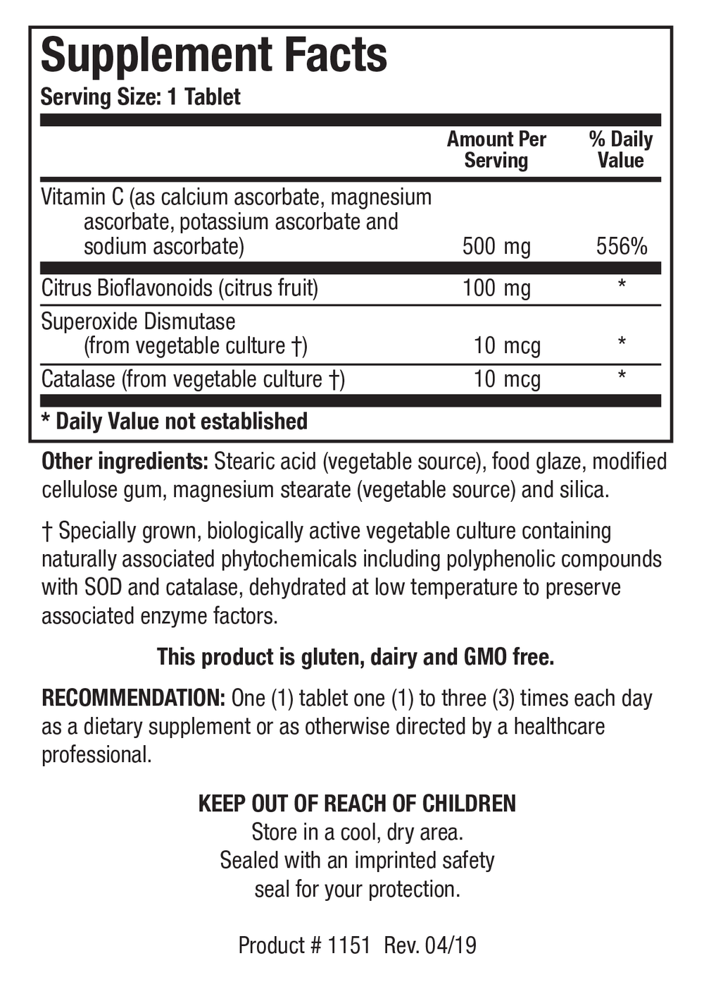 Biotics Research Bio-C Plus - Supplement Facts panel