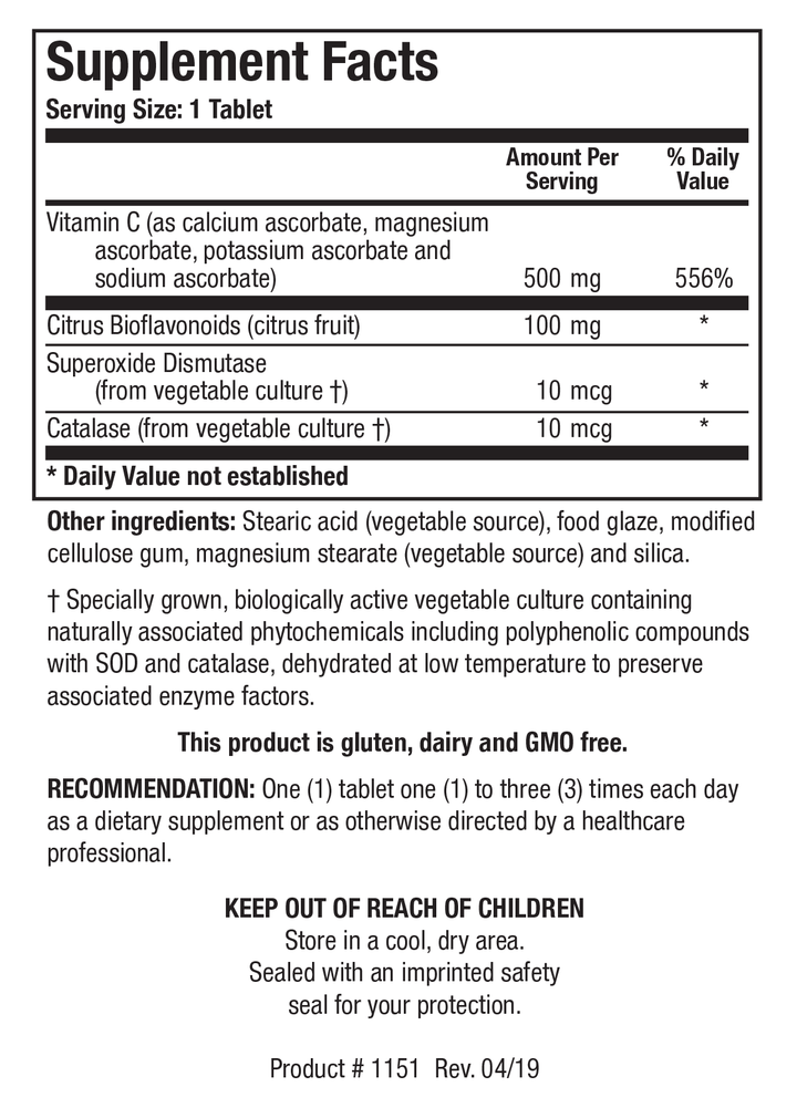 Biotics Research Bio-C Plus - Supplement Facts panel