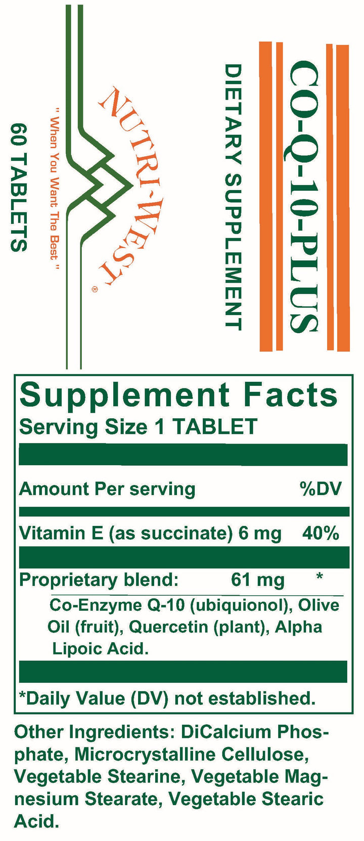Nutri-West - Co-Q-10 Plus - 60 Tablets - Supplement Facts panel