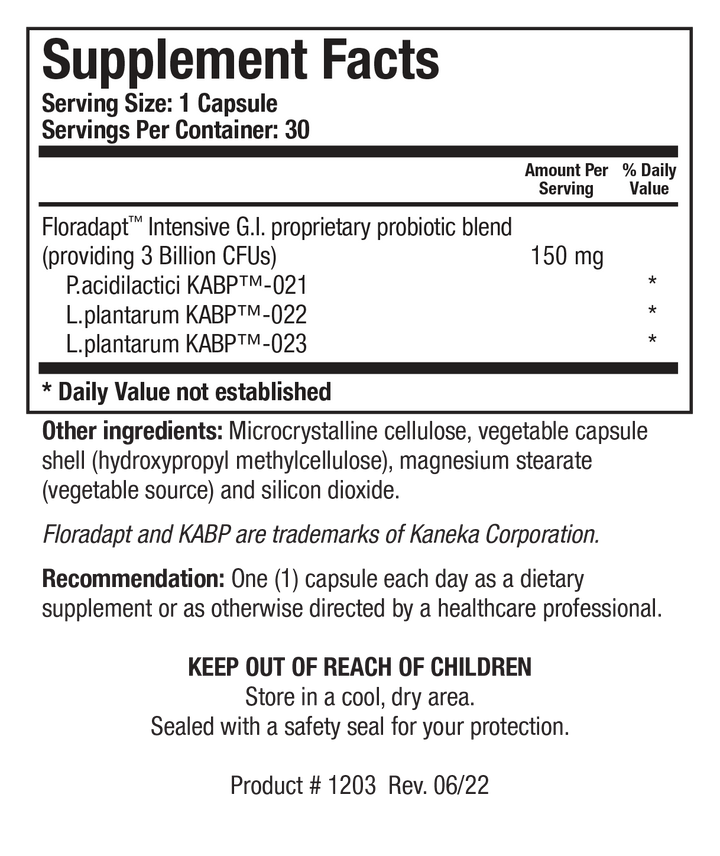 Biotics Research BioDoph-3 GI 30 Capsules - Supplement Facts panel