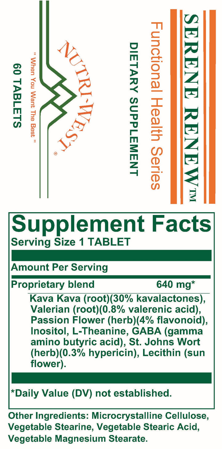 Nutri-West - Serene Renew - 60 Tablets - Supplement Facts panel