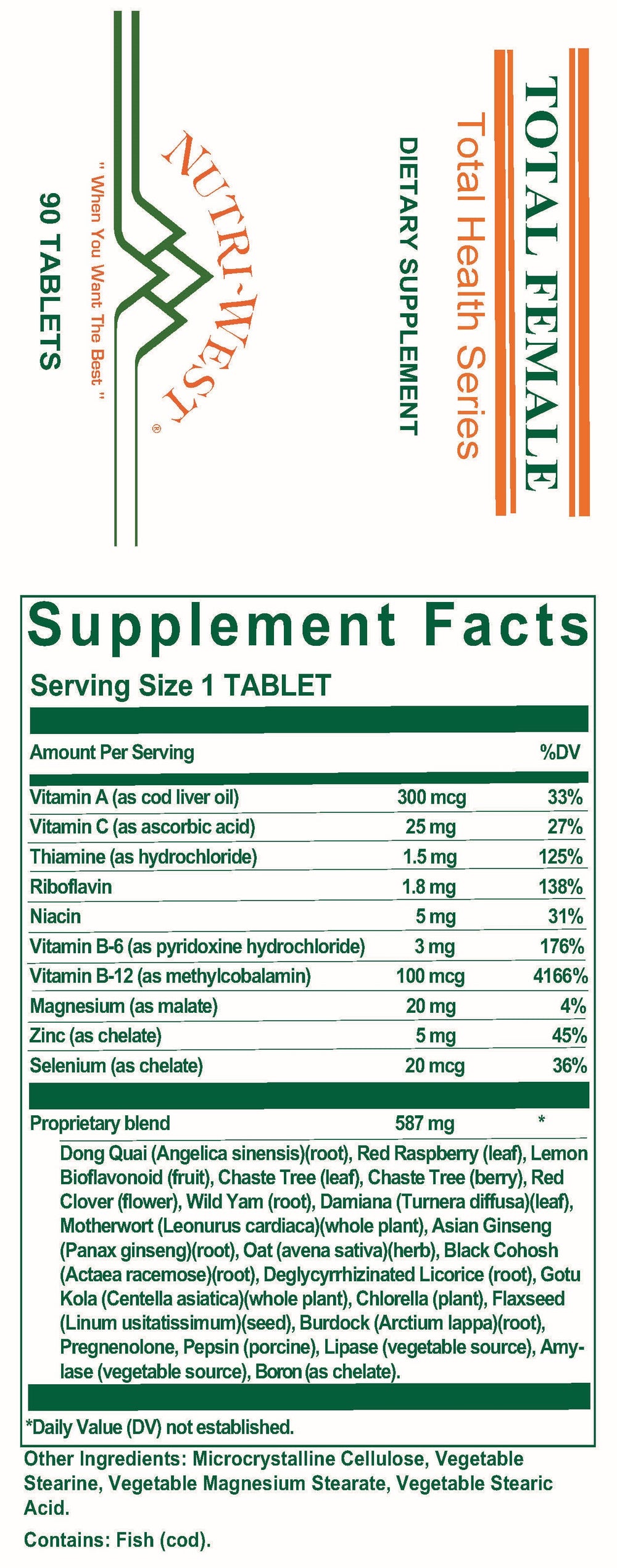 Nutri-West - Total Female - 90 Tablets - Supplement Facts panel