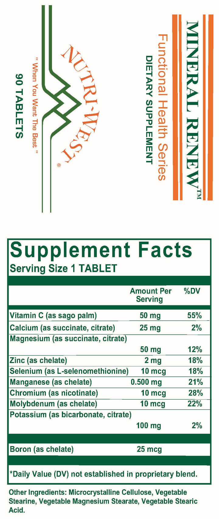 Nutri-West - Mineral Renew - 90 Tablets - Supplement Facts panel